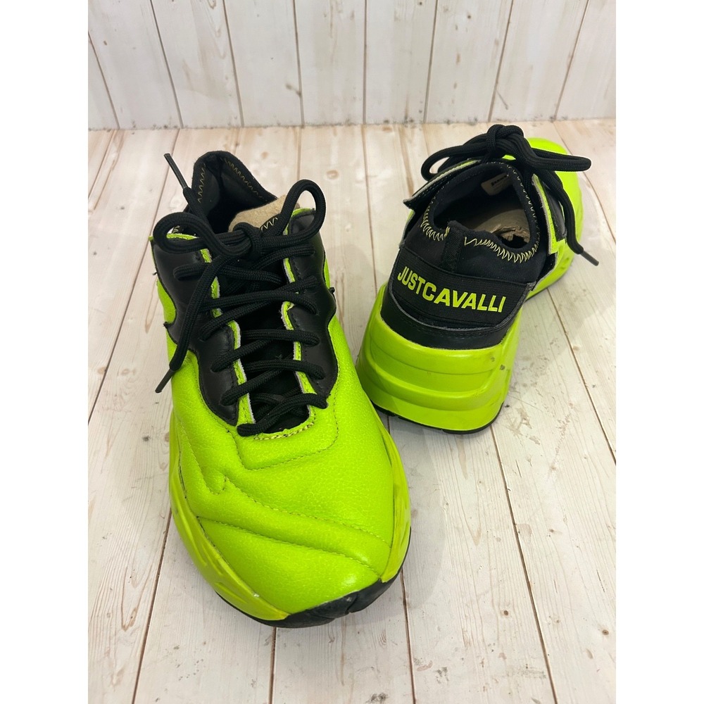 Just Cavalli Womens Neon Green Leather Sock Fitted Insole Fashion Sneaker Sz 7.5